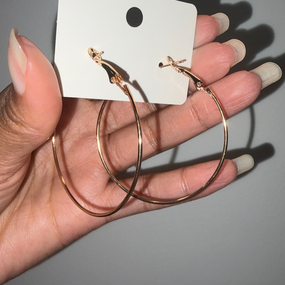 #96 Thin Gold Hoop Earrings - Picture 3 of 3